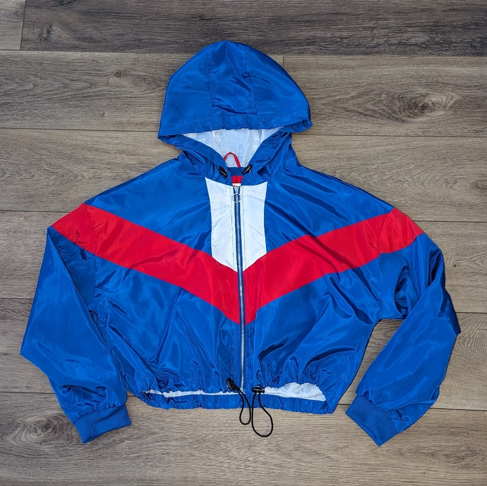 3/$25 Wishful Park Blue and Red Hooded Jacket Windbreaker